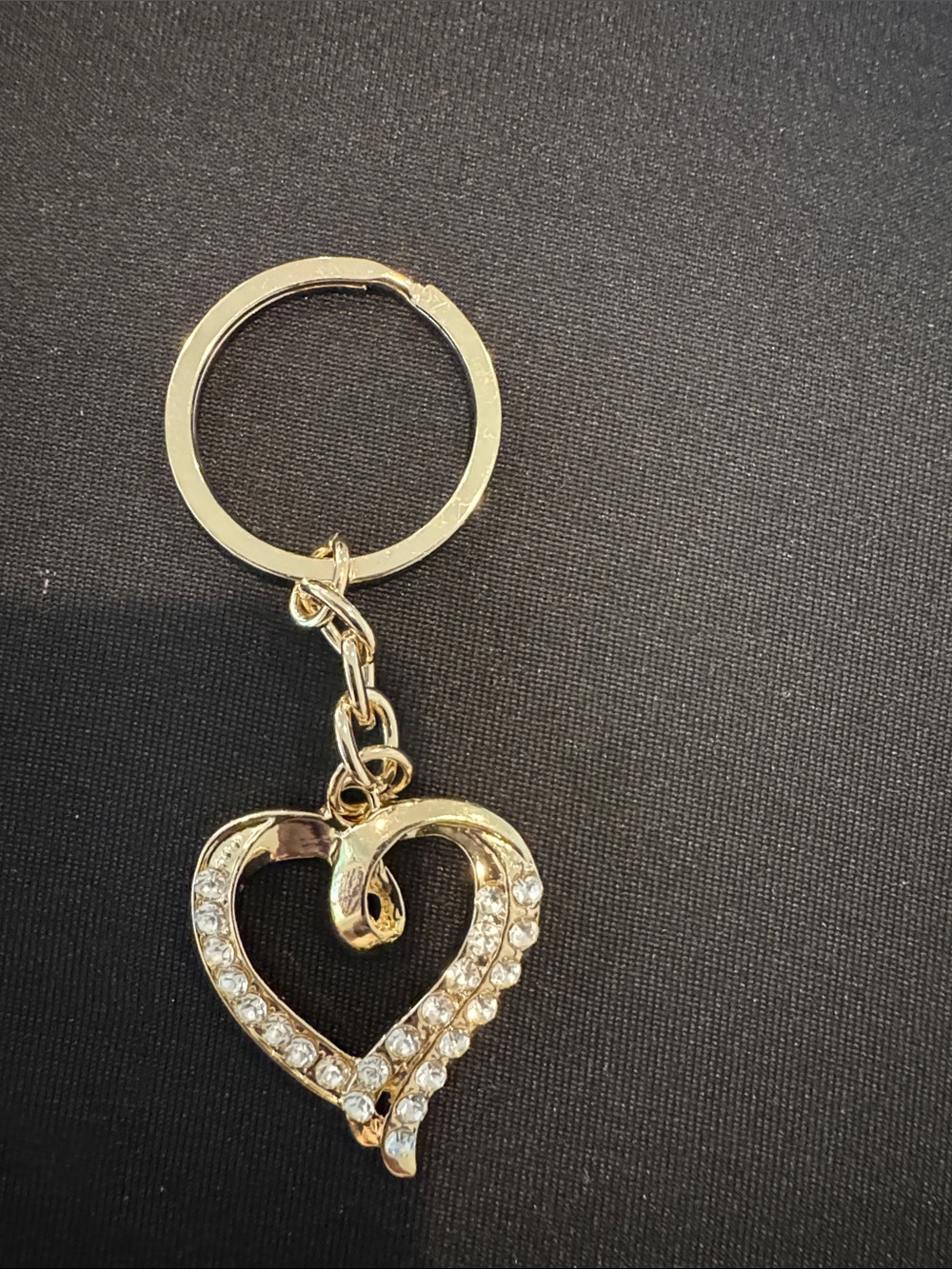 Source Unknown Gold Heart Keychain with Clear Crystals